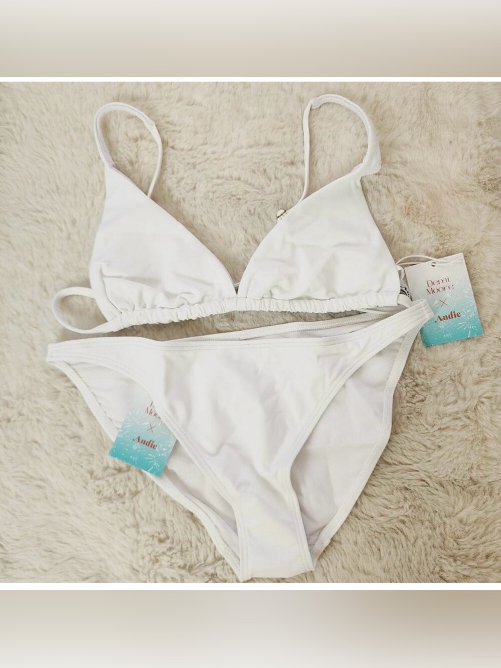🔥NWT Andie Swim x Demi Moore Tropez Triangle Bikini Set White Size Medium
